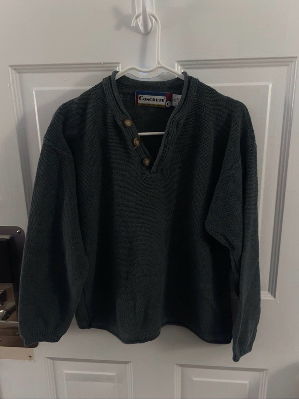 Vintage Concrete Men's Dark Green Button-Neck Henley Sweater -Sz Med